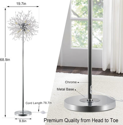Schlafzimmer Kristall Stehlampe,,69 Zoll Hohe Ständerlampe,Moderne Raum Dekorative Stehlampe,Enthält 32 Feuerwerkskristall Aufhänger, Chrom Finish Nicht verfügbare Plattformen- Welfel