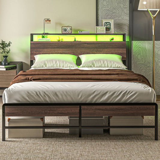 Queen-Size-Bettgestell mit LED-Beleuchtung und Ladestation