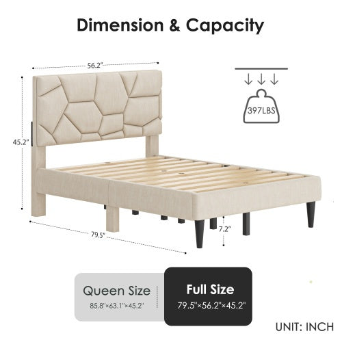 Bettgestell für Queensize-Bett, Leinen-Speicher-Kopfteil, stark und stabil, geräuschlos, kein Boxspring erforderlich, Gewicht 397 lbs