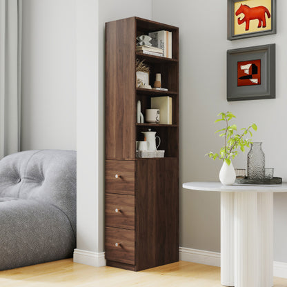 70,87 H Display-Schrankschrank, 4-stufiges Regal, 3 seitliche Schubladen, moderner hölzerner hoher Bücherregal-Bücherschrank für Wohnzimmer und Home-Office