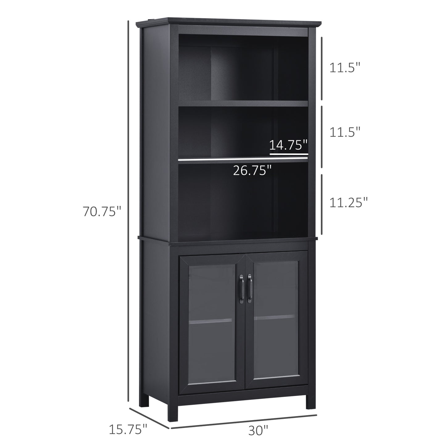 71" Bücherregal-Aufbewahrungstisch mit verstellbaren Regalen und Türen für das Home Office