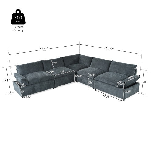 115.5 Modulares Ecksofa in Tiefgrau mit langlebiger Polyesterbezug, plüschigen Kissen, versteckten Stauraumfächern und vielseitigem Design für Wohnzimmer, Lounge oder Büro