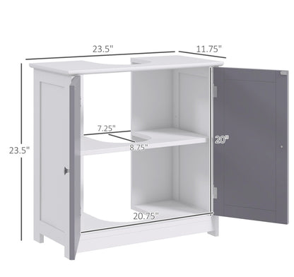 Kleankin Badezimmer-Waschbecken-Schrank, Waschbecken-Schrank mit U-förmiger Ausschnitt, verstellbares Regal, Weiß und Grau