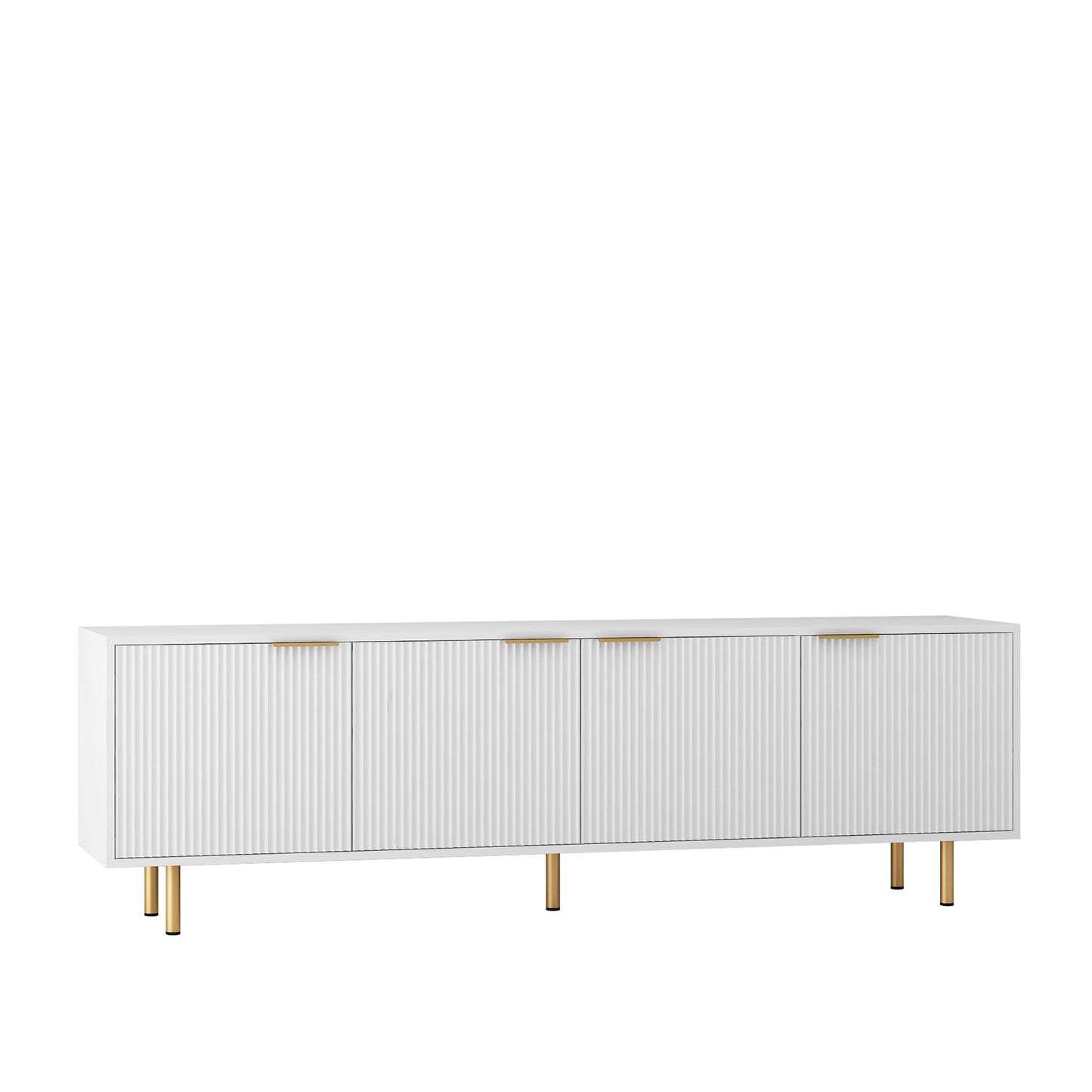 Weißes modernes TV-Ständer Fluted T, Entertainment-Center mit Stauraumtüren, TV-Konsole Medienschrank, für 55-Zoll-TV, Wohnzimmer