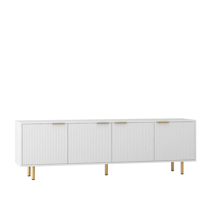 Weißes modernes TV-Ständer Fluted T, Entertainment-Center mit Stauraumtüren, TV-Konsole Medienschrank, für 55-Zoll-TV, Wohnzimmer