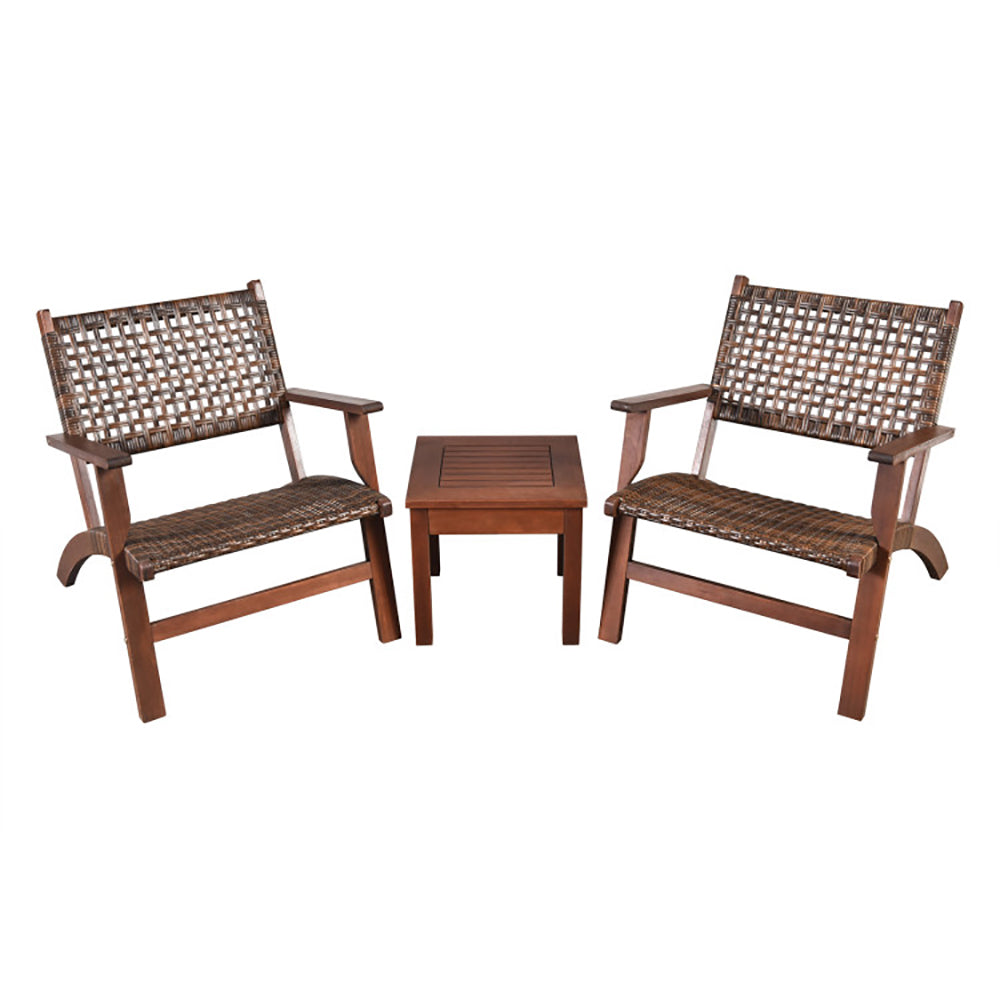3-teiliges Outdoor-Holz-Patio-Rattan-Möbelset