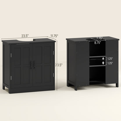 Badezimmerspülenschrank, Säulenschrank mit verstellbarem Fach, schwarz