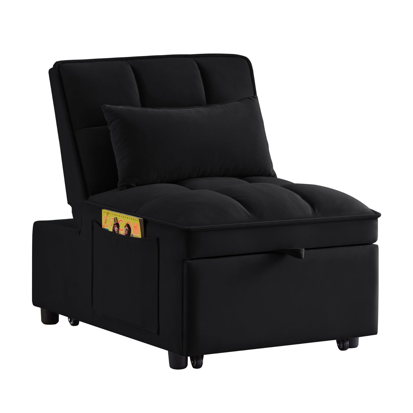 4-in-1 Multifunktions-Einzelsofa-Bett mit Stauraumtaschen, Gepolstertes Einzel-Auszug-Sofa-Bett mit verstellbarer