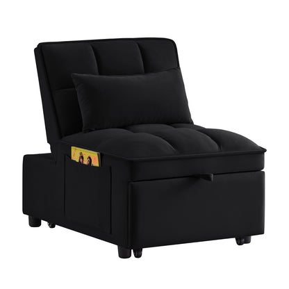 4-in-1 Multifunktions-Einzelsofa-Bett mit Stauraumtaschen, Gepolstertes Einzel-Auszug-Sofa-Bett mit verstellbarer