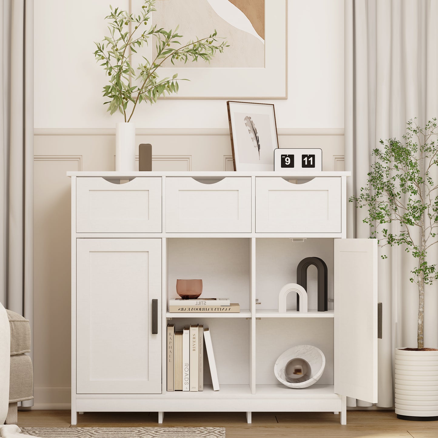 Schränke mit Schubladen und Regalen, Wohnzimmer, Schlafzimmer, Badezimmer Dekor-Schränke Möbel Heimdekoration - Weiß