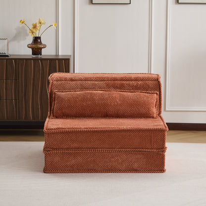 Kompressions-Mahjong-Sofa, Umwandelbares Boden-Sofabett, DIY Knochenloses Modulares Sektionalsofa, Keine Montage Erforderlich, Kreisförmiger Fleece-Stoff, Überdimensioniertes Einzelsofa mit 1 Kissen, Orange