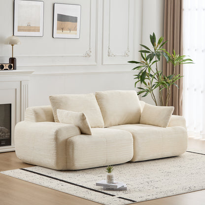 Moderne Kompressions-Matratzen-Sofa, 2-Sitzer großes Ecksofa für das Wohnzimmer, Haustierfreundliches Wolkenmodul-Sofa, Samtstoff, extra tiefe Zweier-Sitzbank, keine Montage erforderlich, Beige