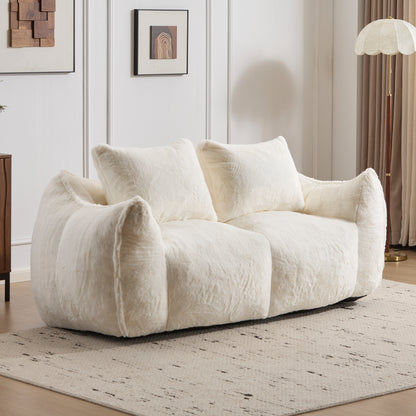 Riesiges Sitzsacksofa für Erwachsene, ultra weiches flauschiges Zweiersofa aus Sitzsäcken, überdimensionierter Chaiselongue-Stuhl für Innenräume im Wohnzimmer und Schlafzimmer, keine Montage erforderlich, gemütlicher Lesesessel mit Kissen, weiß