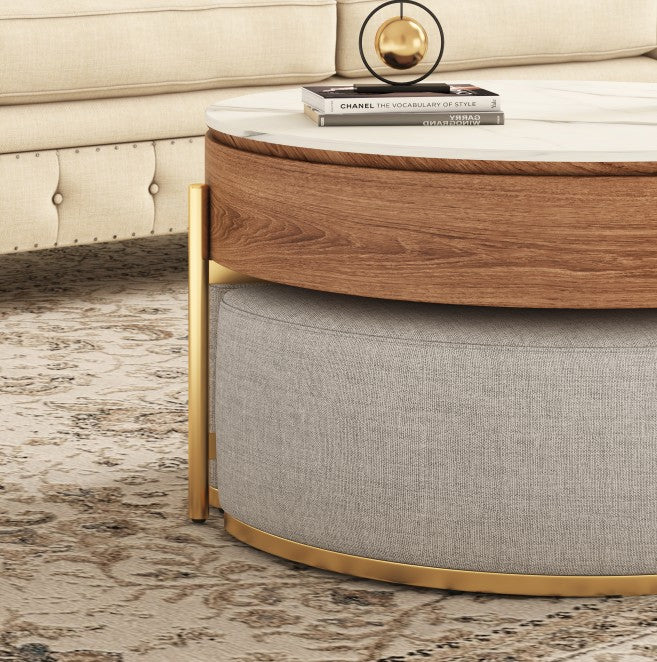 Lift Top Extendable 3 Legs Nesting Coffee Table With Storage 3 Stools Included