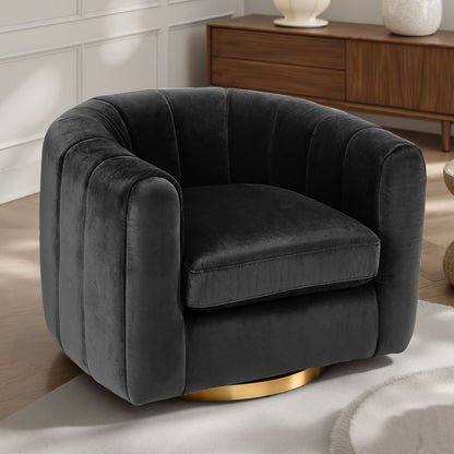 Ein einssitziges, rotierendes Sofa, bezogen mit Samtstoff