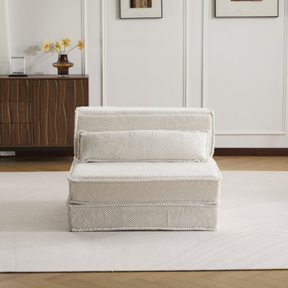 Kompressions-Mahjong-Sofa, Umwandelbares Boden-Sofabett, DIY Knochenloses Modulares Sektionalsofa, Keine Montage Erforderlich, Kreisförmiger Fleece-Stoff, Überdimensioniertes Einzelsofa mit 1 Kissen, Weiß