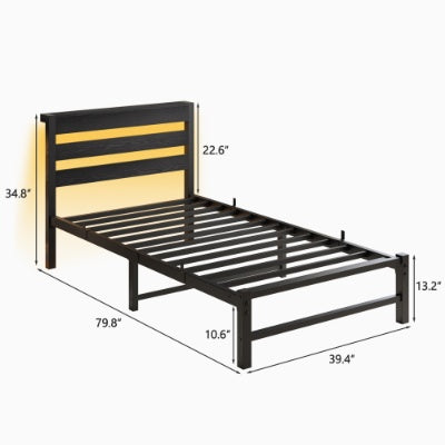 Einzelbett-LED-Plattform-Bettgestell mit USB-Ladestation
