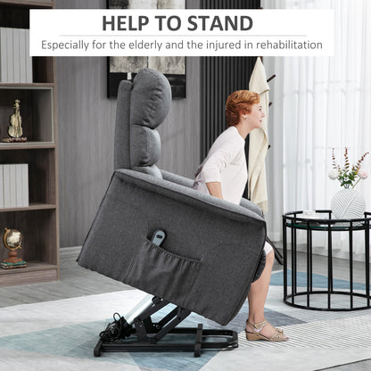 Power Lift Assist Recliner Chair For Elderly, Linen Fabric, Remote Control, Electric Sofa, Gray