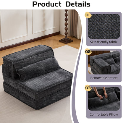 Kompressions-Mahjong-Sofa, umklappbares Boden-Sofabett, DIY knochenloses modulares Sektionssofa, keine Montage erforderlich, Kreis-Fleece-Stoff, überdimensioniertes Einzelsofa mit 1 Kissen, Dunkelgrau