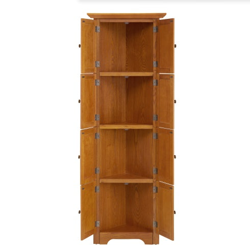 4-stufiger 72-Eck-Küchen-Vorratsschrank mit 8 Türen, hoher Stauraumschrank, Eckschrank und einstellbaren Regalen, Haus-Farmhaus-Bücherschrank für Badezimmer, Wohnzimmer, Küche EICHE