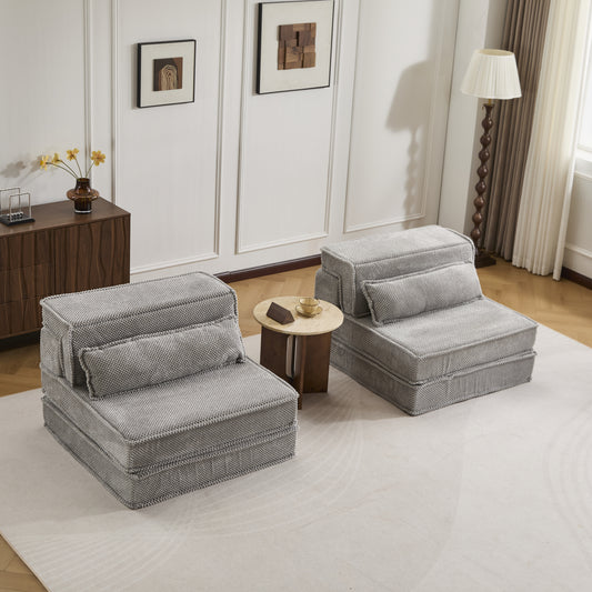 Kompressions-Mahjong-Sofa, Umwandelbares Boden-Sofabett, DIY Knochenloses Modulares Sektionssofa, Keine Montage Erforderlich, Kreisförmiger Fleece-Stoff, Überdimensioniertes 2-Sitzer-Sofa mit 2 Kissen, Hellgrau