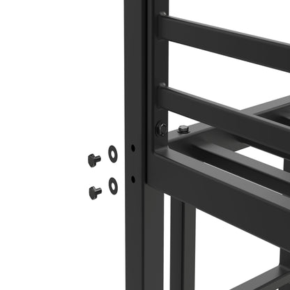 Zweistöckiges Metall-Etagenbett Twin über Twin, Niedriges Etagenbett mit Leiter, Bettrahmen, Schwarz, Robuste Stahlkonstruktion, Sicheres Design, Einfache Montage, 250 lb Tragfähigkeit Oberbett, 350 lb Tragfähigkeit Unterbett