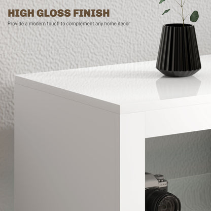 TV-Ständer Center für 55" mit LED-Lichtern und Stromsteckdosen TV-Fernsehschrank mit einstellbaren Regalen Hochglanz