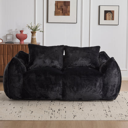 Riesiges Sitzsacksofa für Erwachsene, ultra weiches, flauschiges Zweiersofa aus Sitzsäcken, überdimensionierter Chaiselongue-Stuhl für Innenräume im Wohnzimmer oder Schlafzimmer, keine Montage erforderlich, gemütlicher Lesesessel mit Kissen, Schwarz