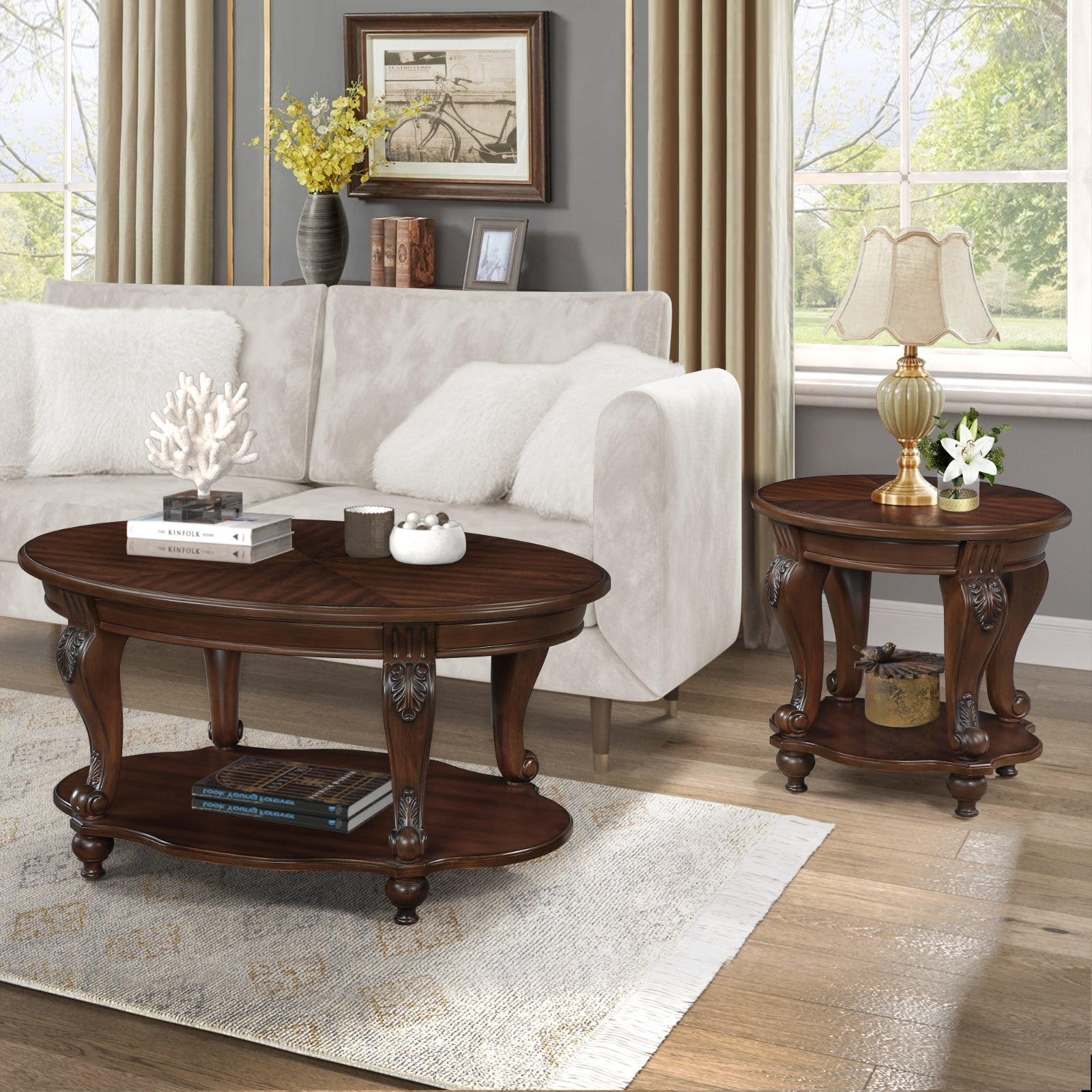 Wood Coffee Table Two-Tier Living Room