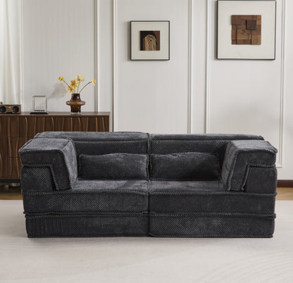Kompressions-Mahjong-Sofa, Umwandelbares Boden-Sofabett, DIY Knochenloses Modulares Sektionalsofa, Keine Montage erforderlich, Kreisförmiger Fleece-Stoff, Modernes Überdimensionales Zweiersofa, Dunkelgrau