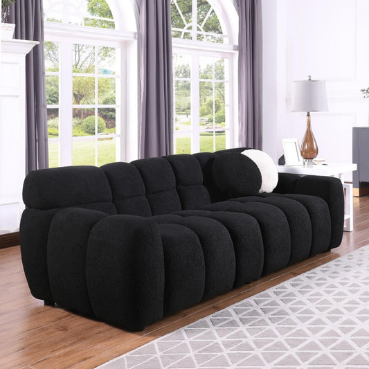 87,4 Länge, 35,83 Zoll Tiefe, menschliche Körperstruktur für US-Amerikaner, Marshmallow-Sofa, Bouclé-Sofa, 3-Sitzer, schwarzes BOUCLE