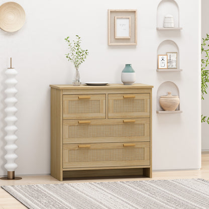 4-Schubladen-Rattan-Schrank für Schlafzimmer, Wohnzimmer, einfache Montage
