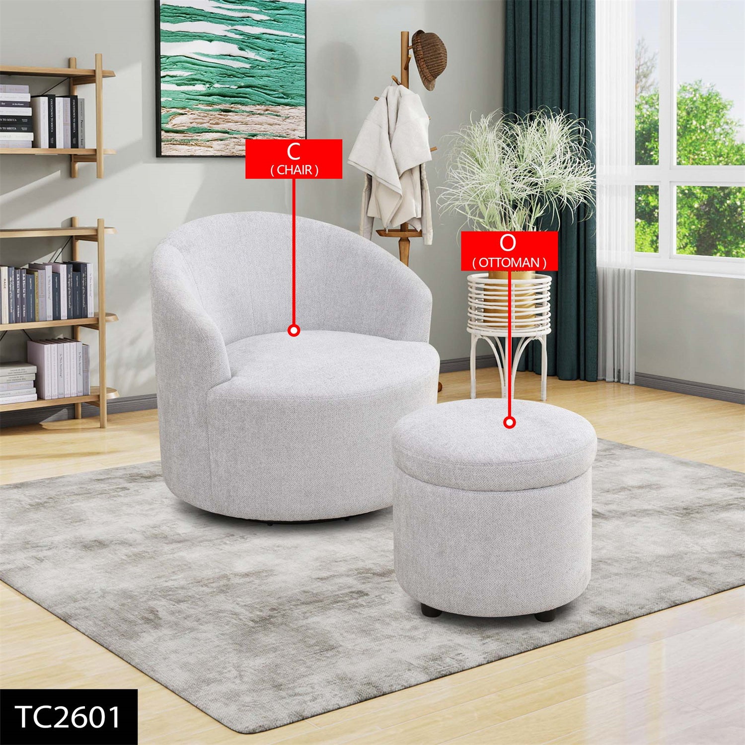 Grey-White Storage Stool Set