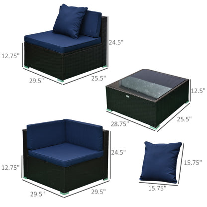 7-teiliges Set Rattan-Sofa Luxus-Modulares Gesprächsmöbel für Draußen - Tiefblau