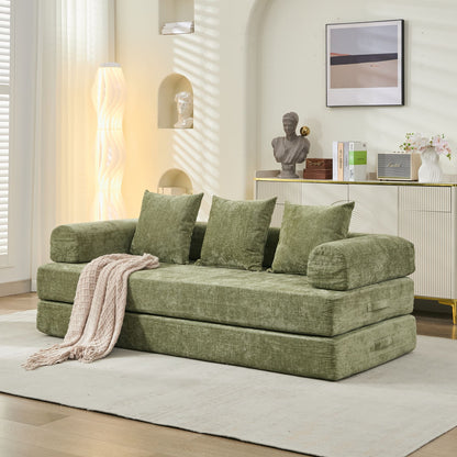 Komfortables umklappbares Matratzen-Sofa, Boden-Sofabett, Chenille-Boden-Sofa mit Armlehnen, Boden-Sofa-Lounge-Couch für Wohnzimmer, Schlafzimmer, Lounge und Studio – Grün