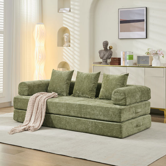 Komfortables umklappbares Matratzen-Sofa, Boden-Sofabett, Chenille-Boden-Sofa mit Armlehnen, Boden-Sofa-Lounge-Couch für Wohnzimmer, Schlafzimmer, Lounge und Studio – Grün