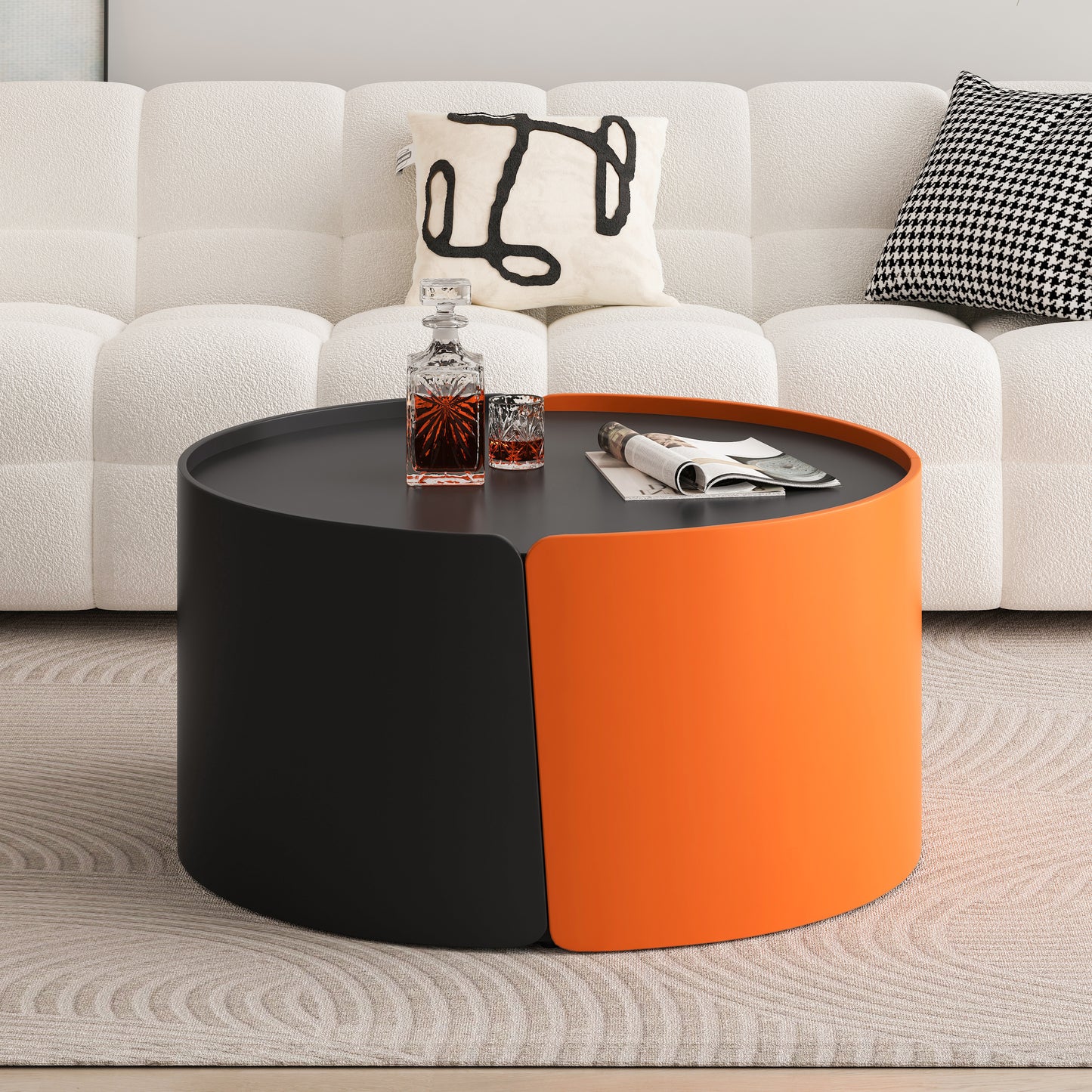 Nistender Couchtisch, Runde Nisttische und Beistelltische für kleine Räume, Moderne Beistelltische mit ausziehbarem Schiebetischplatte für Wohnzimmer, Büro, Schwarz, Keine Montage erforderlich