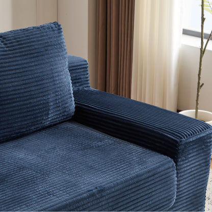 Zweisitzer-Sofa, Bequemes Sofa-Bett mit tiefer Sitzfläche, Modernes kleines Cord-Sofa für Wohnzimmer und Schlafzimmer, Umkehrbares Kissen mit Kissen, Keine Montage erforderlich, Dunkelblau