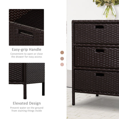 32 Poolside-Rattan-Geflecht-Terrassen-Organizer-Speicherschrank mit 3 großen Schubladen Wetterbeständige Materialien