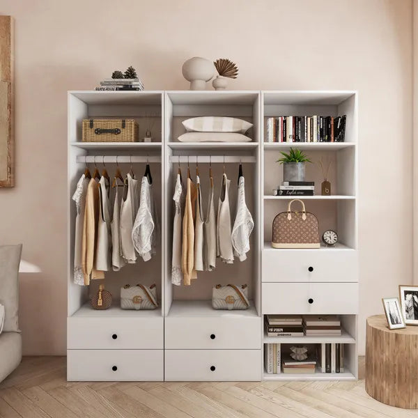 Schrankorganisationssystem, 71"H Einbauschrank-System mit Schubladen, Holz-Armoire-Garderobenschrank mit Regalen, DIY-Holzschrank-System mit wandmontierten Schrankregalen (87"B x 16"T x 71"H)