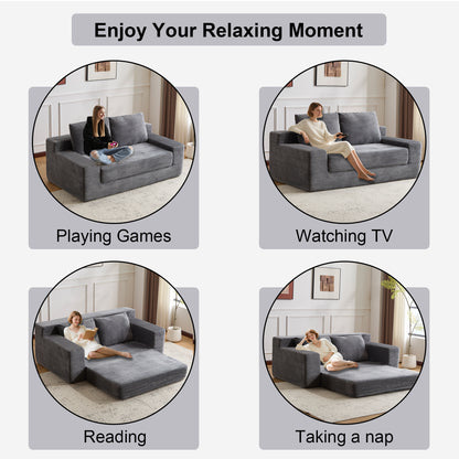 Zweisitzer-Sofa, Bequemes Sofa-Bett mit tiefer Sitzfläche, Modernes kleines Cord-Sofa für Wohnzimmer und Schlafzimmer, Umkehrbares Kissen mit Kissen, Keine Montage erforderlich, Dunkelgrau