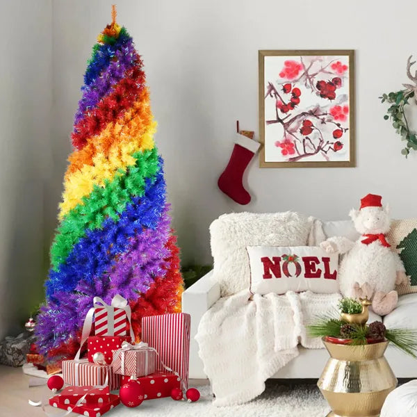 1,83 m Regenbogen-Spiral-Weihnachtsbaum, 1248 Astspitzen, Bunter PVC-Kunstweihnachtsbaum mit einzigartigem Spiraldesign, Volle und üppige Form, Stabile Metallständer für Innen-Weihnachtsdekoration