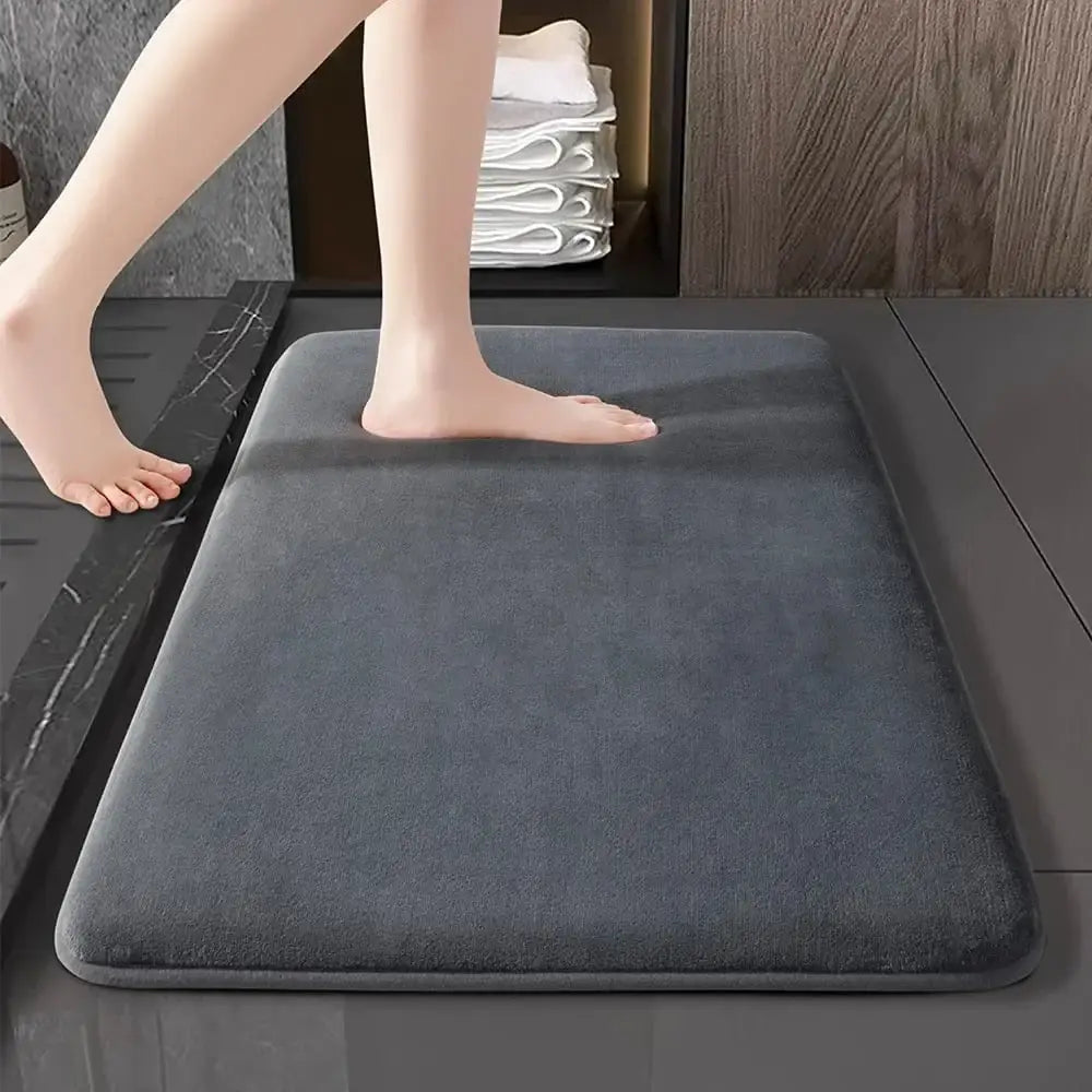 Dark gray decorbites absorbent coral velvet bathroom door mat with plush velvet floor mat surface and raised edges