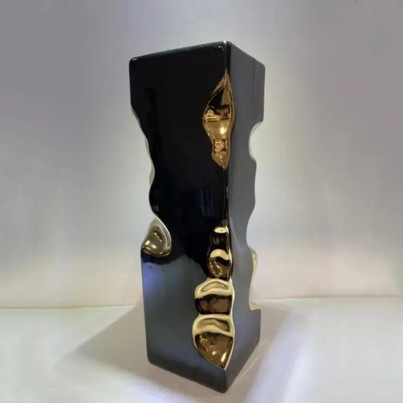 Black ceramic notch ceramic vase with golden notch ceramic abstract flowing accents for living room decorbites decor