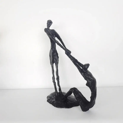 Abstract black hand dance sculpture of two intertwined figures holding hands for living room adolescence decor