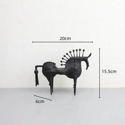 Black matte metal sculpture of stylized horse with spiky mane decorative figurine for living room decorbites abstract horse