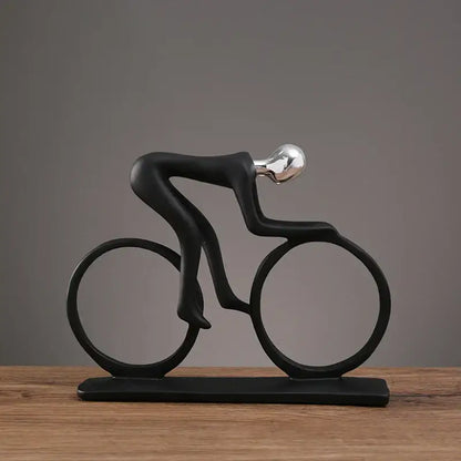 Black resin cyclist statue with shiny silver head on matching base decorbites abstract resin living room decor