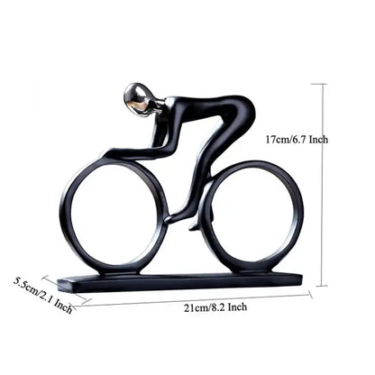 Black glossy abstract resin cyclist statue with silver head and handlebars decorbites abstract resin for living room decor
