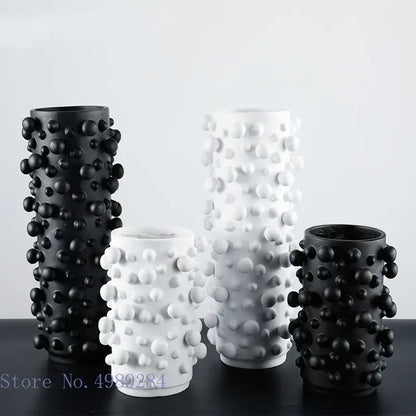 Black white abstract ceramic vases with irregular bumps textured resin surface for living room decorbites decor