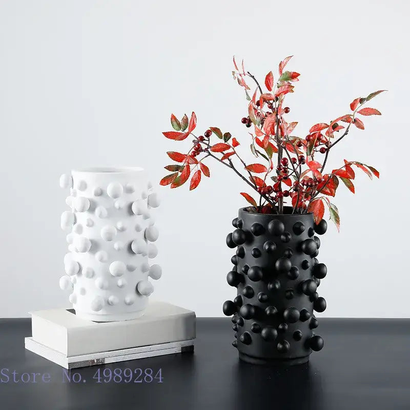 Black white abstract ceramic vases with irregular bumps textured surface resin decorbites living room decor
